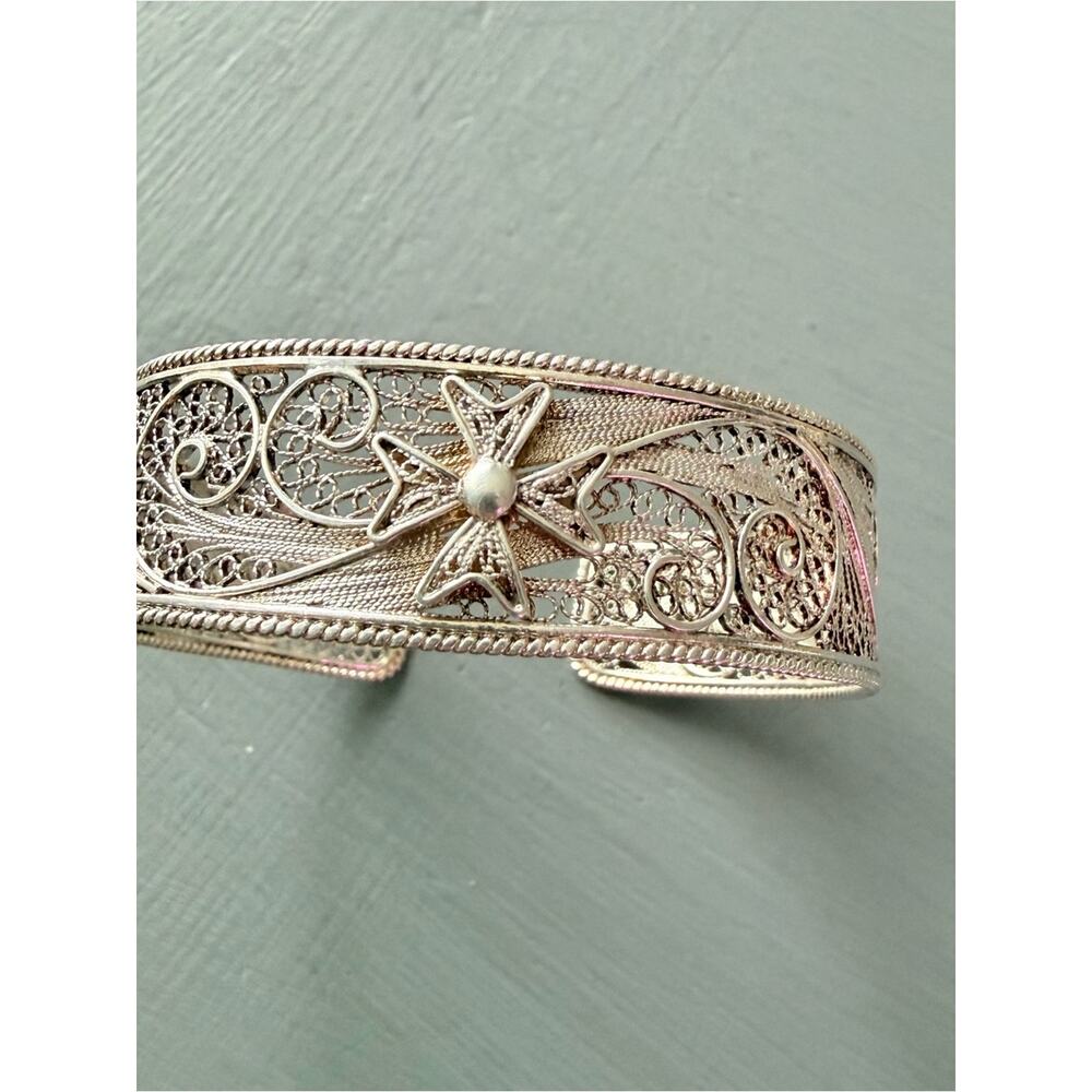 925 Sterling Silver Cuff Maltese cross filigree cuff bracelet - Picture 13 of 13